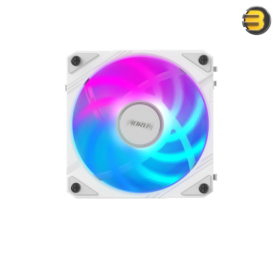 AORUS EZ CHAIN FAN 120 ICE – 120mm ARGB fan with DIY-friendly slide-in daisy-chain design, optimized blades for high airflow & low noise, universal RPM control, supports AORUS WATERFORCE RGB sync