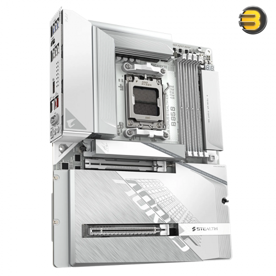 GIGABYTE B850 AORUS STEALTH ICE ATX AM5 DDR5 Motherboard — Wi‑Fi 7, PCIe 5.0 x16, PCIe 5.0 M.2, multiple M.2 slots with Thermal Guard, 2.5GbE LAN, USB‑C 20Gbps, Q‑Flash Plus, stealth cable‑routing design