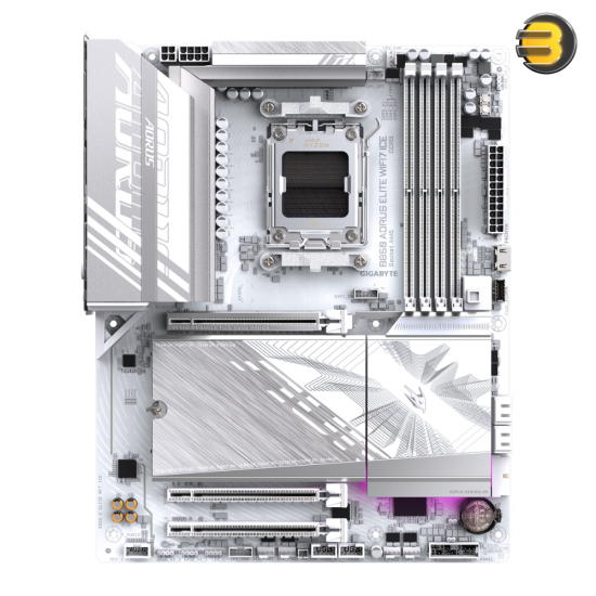 GIGABYTE B850 AORUS ELITE WIFI7 ICE ATX AM5 DDR5 Motherboard GIGABYTE B850 AORUS ELITE WIFI7 ICE ATX motherboard with AM5 socket, DDR5 slots, Wi-Fi 7 and pristine white ICE design