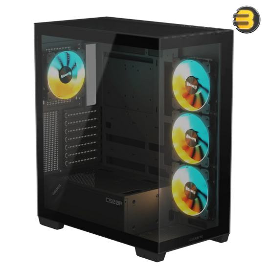 GIGABYTE C500 PANORAMIC STEALTH 4 ARGB FANS — Panoramic Tempered Glass, Optimized Airflow, RGB Fusion with ARGB Connector Hub, Vertical GPU Installation, USB 3.0 x2 and USB 3.2 Gen2 Type-C x1 on I/O panel