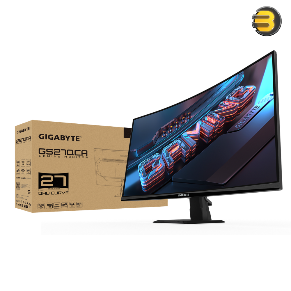 GIGABYTE GS27QCA 27'' QHD Curved Monitor – VA Panel & 180Hz Refresh —1ms MPRT Response, 1500R Curvature & 122% sRGB Color Gamut