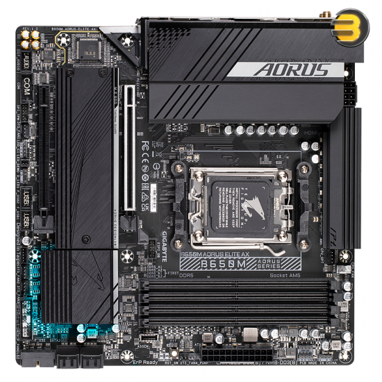 GIGABYTE B650M AORUS ELITE AX AM5 LGA 1718 AMD B650 M-ATX Motherboard DDR5, 2 M.2, PCIe 5.0, USB 3.2 Gen2X2 Type-C, Intel 2.5GbE LAN, Q-Flash Plus, EZ-Latch