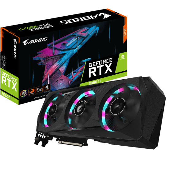 GIGABYTE AORUS GeForce RTX 3060 Ti ELITE 8GB GDDR6 PCI Express 4.0 ATX Video Card GV-N306TAORUS E-8GD (rev. 2.0) (LHR)