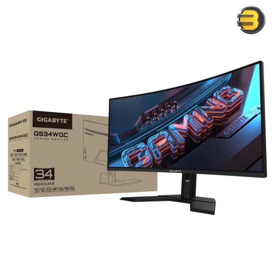 Gigabyte GS34WQC 34 Inch 120Hz 1440P Curved Gaming Monitor — 3440x1440 VA 1500R Display, 1ms (MPRT) Response Time, HDR Ready, FreeSync Premium, 1x Display Port 1.4, 2X HDMI 2.0,Black