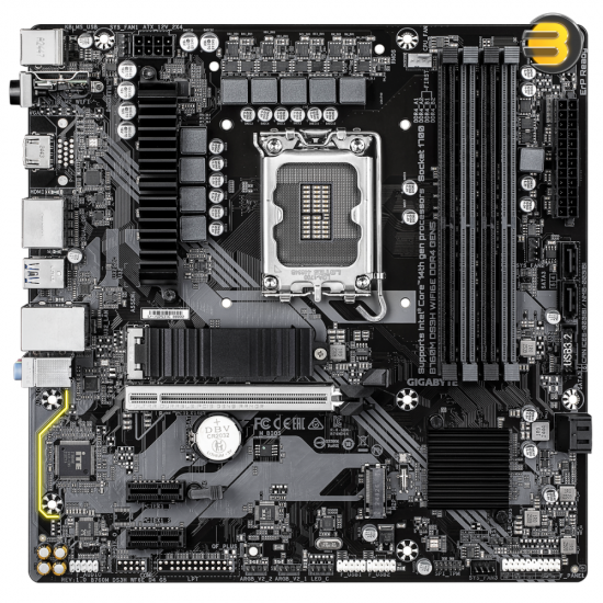 GIGABYTE B760M DS3H WIFI6E DDR4 GEN5 micro-ATX motherboard with LGA 1700 socket, PCIe 5.0 x16 slot, dual M.2 PCIe 4.0 connectors, Wi-Fi 6E AX210 and 2.5GbE LAN