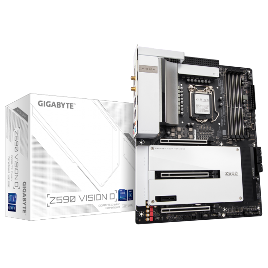 GIGABYTE Z590 VISION D LGA 1200 Intel Z590 ATX Motherboard with Triple M.2, PCIe 4.0, USB 3.2 Gen2X2 Type-C, Intel WIFI 6, Dual 2.5GbE LAN, Intel Thunderbolt 4