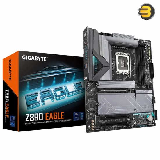 GIGABYTE Z890 EAGLE ATX Motherboard — LGA1851, Intel Z890 Chipset, Supports Intel Core Ultra CPUs, 4x DDR5 9200MT/s (256GB), 4x M.2 (PCIe 5.0/4.0), PCIe 5.0 x16, Wi-Fi 7, 2.5GbE LAN, USB4 Type-C, DisplayPort 2.1, 7.1ch Audio, EZ-Latch, RGB, Windows 11