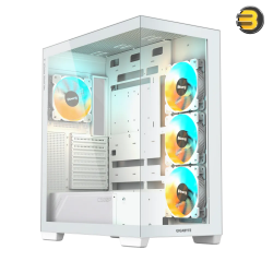 GIGABYTE C500 PANORAMIC STEALTH ICE 4 ARGB FANS — Panoramic Tempered Glass, Optimized Airflow, RGB Fusion with ARGB Connector Hub, Vertical GPU Installation, USB 3.0 x2 and USB 3.2 Gen2 Type-C x1 on I/O panel