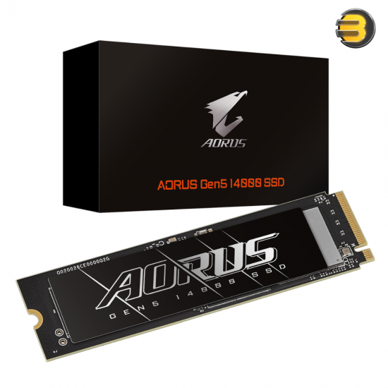 GIGABYTE AORUS Gen5 14000 SSD 1TB M.2 NVMe 2.0 GIGABYTE AORUS Gen5 14000 SSD 1TB M.2 2280 NVMe PCIe 5.0 solid state drive with LPDDR4 cache and 3D TLC NAND