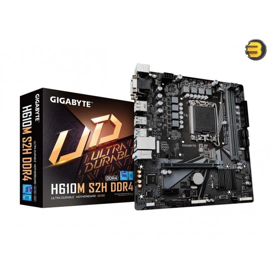 GIGABYTE H610M S2H DDR4 H610 Intel LGA 1700 Micro ATX Motherboard with DDR4, Single M.2, PCIe 4.0, USB 3.2 Gen1, Realtek GbE LAN