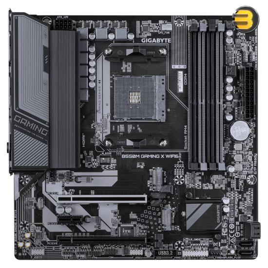 Gigabyte B550M GAMING X WIFI6 — Micro ATX AM4 motherboard, AMD B550 chipset, supports Ryzen 5000/4000/3000 series, digital twin 5+3 phase VRM, 4x DDR4 up to 128GB (4733MHz OC)