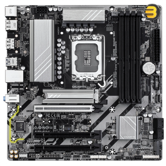 GIGABYTE B860M DS3H - Intel® Core™ Ultra Series 2, Hybrid 5+1+2 VRM, D5 Bionic Corsa, AI Perfdrive, EZ-Latch PCIe x16, 2x M.2 (1 PCIe 5.0x4), 2.5GbE LAN, 2x DP & HDMI