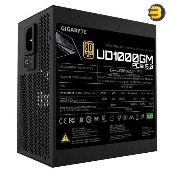 GIGABYTE GP-UD1000GM PG5 - PCIe5.0 Ready - ATX3.0 - 1000W 80 Plus Gold Certified - Fully Modular Power Supply