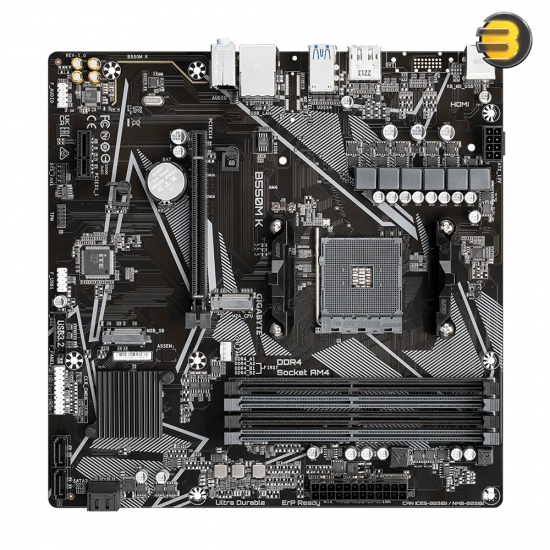 GIGABYTE B550M K — AMD B550 Ultra Durable Motherboard with Digital VRM Solution, PCIe 4.0 x16 Slot, Dual PCIe 4.0/3.0 M.2 Connectors, GbE LAN, Smart Fan 5 with FAN STOP