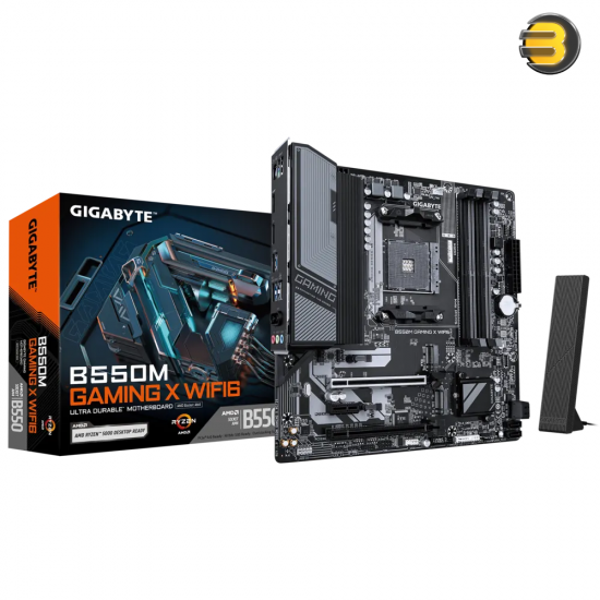 Gigabyte B550M GAMING X WIFI6 — Micro ATX AM4 motherboard, AMD B550 chipset, supports Ryzen 5000/4000/3000 series, digital twin 5+3 phase VRM, 4x DDR4 up to 128GB (4733MHz OC)