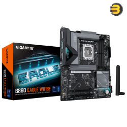 GIGABYTE B860 EAGLE WIFI6E – Intel Core Ultra (Series 2) DDR5 ATX, Digital Twin 12+1+2 VRM, AI Perfdrive, 3× M.2, PCIe 5.0, 2.5GbE LAN, Wi‑Fi 6E, EZ-Latch, VRM Thermal Armor, HDMI, DisplayPort