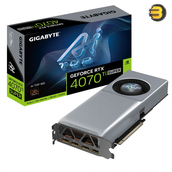 GIGABYTE GeForce RTX 4070 Ti Super AI TOP 16G Graphics Card — Turbo Fan Cooling System, 16GB 256-bit GDDR6X, GV-N407TSAI TOP-16GD Video Card