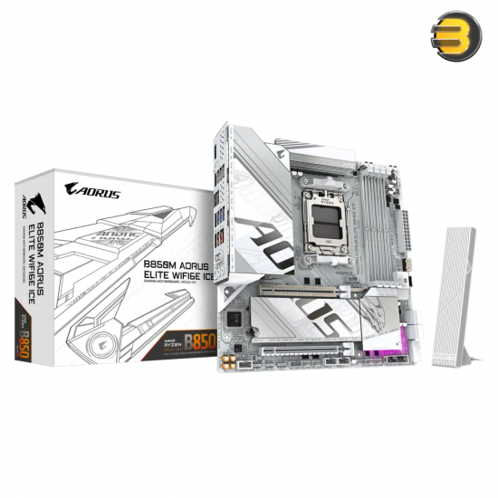 GIGABYTE B850M AORUS ELITE WIFI6E ICE - X3D Turbo Mode, AMD AM5, DDR5 OC 8200MT/s, Digital Twin 12+2+2 VRM, 4 DDR5 DIMMs (EXPO), WIFI EZ-Plug, EZ-Latch Plus/Click, 2x M.2 PCIe 5.0x4, 2.5GbE LAN/Wi-Fi 6E, HDMI/DP, PCIe 5.0 x16 UD Slot