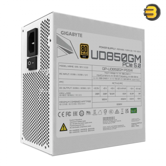 GIGABYTE UD850GM PG5W – Ultra Durable 850W Fully Modular PSU – 80 PLUS Gold, ATX 3.0, PCIe Gen5 Support, 120mm Smart HYB Fan, Japanese Capacitors, Enhanced Thermal & Multi-Protection