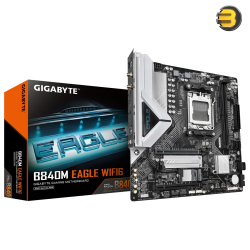 GIGABYTE B840M EAGLE WIFI6 — AM5, B840 chipset, Micro‑ATX, DDR5, Wi‑Fi 6 + BT 5.3, 2.5GbE LAN, PCIe 4.0 x16, 2× M.2 (PCIe 4.0/3.0), 4× SATA 6Gb/s, HDMI 2.1 & DP 1.4, USB 3.2 Gen1, Q‑Flash Plus