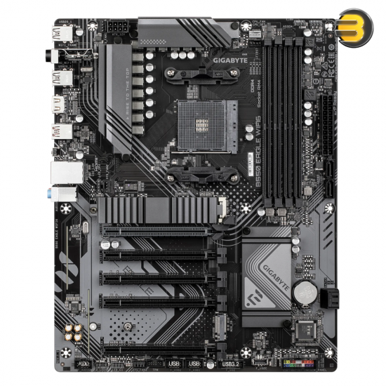 GIGABYTE B550 EAGLE WIFI6 ATX Motherboard AMD Socket AM4 AMD B550 Chipset — Supports Ryzen 5000/4000/3000 Series CPUs, 4x DDR4 DIMM up to 128GB 3200 MHz, PCIe 4.0 x16, 2x M.2 Slots (1x PCIe 4.0, 1x PCIe 3.0), Wi-Fi 6, Bluetooth 5.3, Realtek 1GbE LAN, 4x S GIGABYTE B550 EAGLE WIFI6 ATX Motherboard AMD Socket AM4 AMD B550 Chipset — Supports Ryzen 5000/4000/3000 Series CPUs, 4x DDR4 DIMM up to 128GB 3200 MHz, PCIe 4.0 x16, 2x M.2 Slots (1x PCIe 4.0, 1x PCIe 3.0), Wi-Fi 6, Bluetooth 5.3, Realtek 1GbE LAN, 4x S