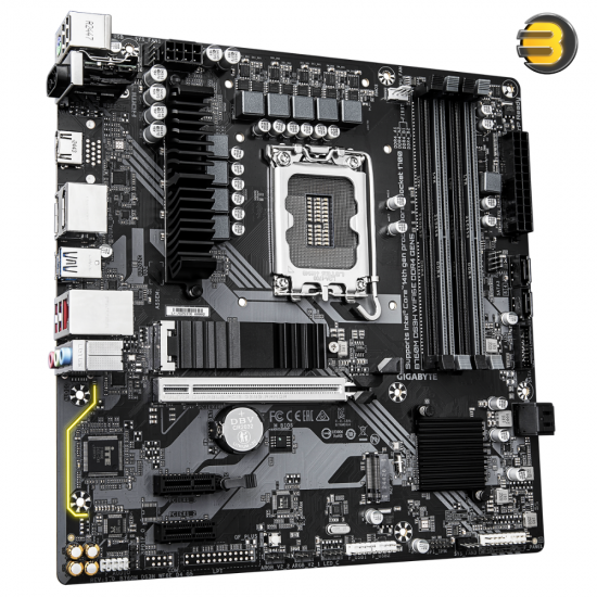 GIGABYTE B760M DS3H WIFI6E DDR4 GEN5 micro-ATX motherboard with LGA 1700 socket, PCIe 5.0 x16 slot, dual M.2 PCIe 4.0 connectors, Wi-Fi 6E AX210 and 2.5GbE LAN