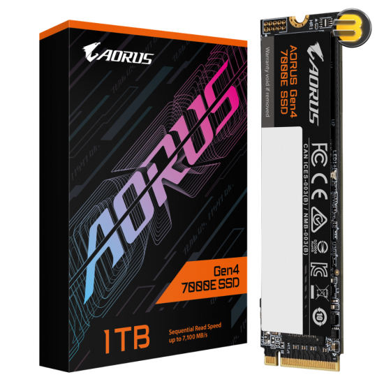 GIGABYTE AORUS Gen4 7000E SSD 1TB M.2 NVMe 1.4 GIGABYTE AORUS Gen4 7000E SSD 1TB M.2 2280 NVMe PCIe 4.0 solid state drive with DRAM-less HMB architecture and single-sided design