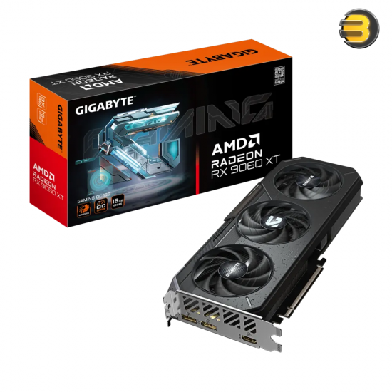 GIGABYTE Radeon RX 9060 XT GAMING OC 16GB Graphics Card — AMD RDNA 4 Architecture, 2048 Stream Processors, 16GB GDDR6 (128-bit), 20 Gbps Memory Speed, Boost Clock up to 3320 MHz, PCIe 5.0 x16, WINDFORCE Cooling with Hawk Fans & Thermal Gel, RGB Lighti