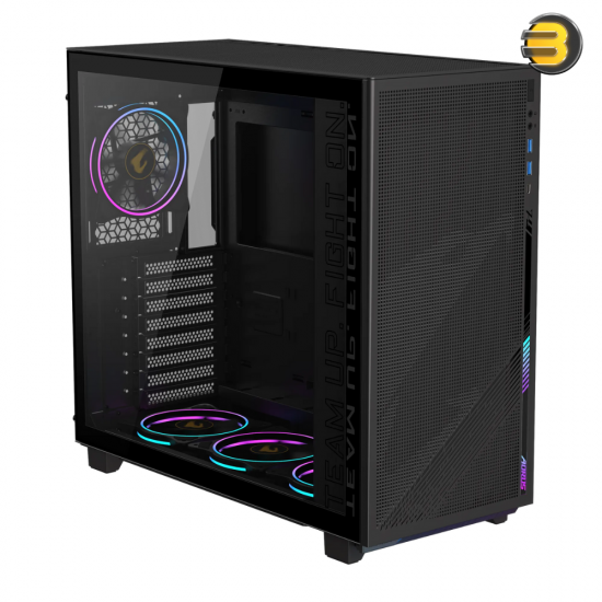 GIGABYTE AORUS C400 GLASS 4 ARGB PWM FANS — Optimized Vertical Airflow, ATX Motherboard, RGB Fusion with ARGB Connector Hub, Vertical GPU Installation, Tempered Glass Side Panel, USB 3.0 x2 and USB 3.2 Gen2 Type-C x1 on I/O panel