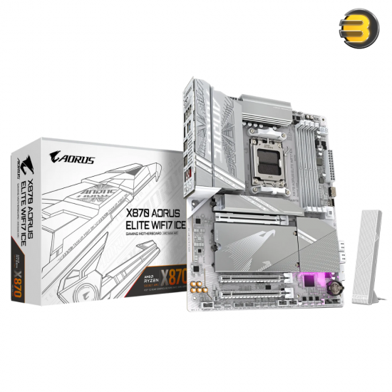 Gigabyte X870 AORUS ELITE WIFI7 ICE - AMD AM5 Motherboard - Digital Twin 16+2+2 VRM - Dual Channel DDR5 with AMD EXPO Support - Wi-Fi 7 & 2.5GbE LAN - 4× M.2 (3× PCIe 5.0 x4) - EZ-Latch Plus