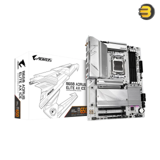 GIGABYTE B650 AORUS Elite AX ICE — AM5, LGA 1718, AMD, B650, ATX, DDR5, Triple M.2, PCIe 5.0, USB 3.2 Gen2X2 Type-C, WiFi 6E/ 2.5GbE LAN, Snow White, EZ-Latch GIGABYTE B650 AORUS Elite AX ICE — AM5, LGA 1718, AMD, B650, ATX, DDR5, Triple M.2, PCIe 5.0, USB 3.2 Gen2X2 Type-C, WiFi 6E/ 2.5GbE LAN, Snow White, EZ-Latch