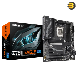 GIGABYTE Z790 EAGLE ATX LGA1700 motherboard Intel Z790 DDR5 — PCIe 5.0 x16, 3× M.2 PCIe 4.0, 2.5GbE LAN, HDMI & DP, rear USB‑C 10Gb/s, Smart Fan 6, Q‑Flash Plus — supports 14th/13th/12th Gen Core; dual‑channel up to 192GB; EZ‑Latch, M.2 Thermal Guard