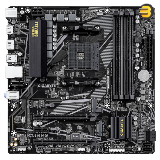 Gigabyte B550M DS3H R2 — Micro ATX AM4 motherboard, AMD B550 chipset, supports Ryzen 5000/4000/3000 series, digital 5+3 phase VRM, dual-channel DDR4 up to 128GB (4733MHz OC)