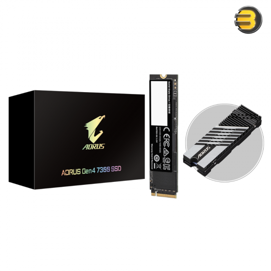 GIGABYTE AORUS Gen4 7300 SSD 1TB M.2 NVMe 1.4 GIGABYTE AORUS Gen4 7300 SSD 1TB M.2 2280 NVMe PCIe 4.0 solid state drive with LPDDR4 DRAM cache and 3D TLC NAND