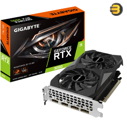 GIGABYTE GeForce RTX 3050 WINDFORCE OC V2 6G — 6GB GDDR6, 96‑bit, 1477 MHz OC, 2304 CUDA, PCIe 4.0 x8, 2× HDMI 2.1 + 2× DP 1.4a, dual‑fan, 191 mm, no external power