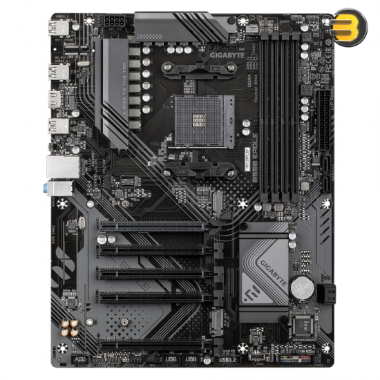 Gigabyte B550 EAGLE ATX Motherboard AMD Socket AM4 AMD B550 Chipset — Supports Ryzen 5000/4000/3000 Series CPUs, 4x DDR4 DIMM up to 128GB 3200 MHz, PCIe 4.0 x16, 2x M.2 Slots (1x PCIe 4.0 + 1x PCIe 3.0), Realtek Gigabit LAN, 4x SATA 6Gb/s, HDMI, USB 3.2 G