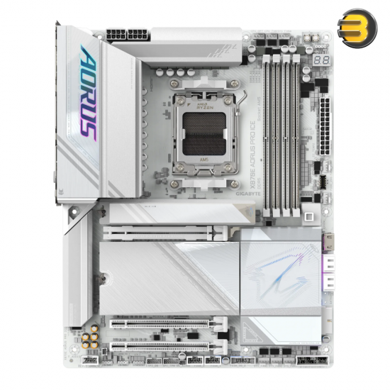 GIGABYTE X870E AORUS PRO ICE AMD AM5 LGA 1718 Motherboard — ATX, DDR5, 4X M.2, PCIe 5.0, USB4, WIFI7, 2.5GbE LAN, EZ-Latch