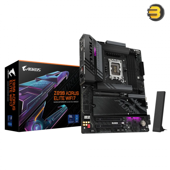 GIGABYTE Z890 AORUS Elite WIFI7 Intel Core Ultra (Series 2) LGA 1851 Motherboard, ATX, DDR5, 4X M.2, PCIe 5.0, Thunderbolt 4, WIFI7, 2.5GbE LAN, EZ-Latch