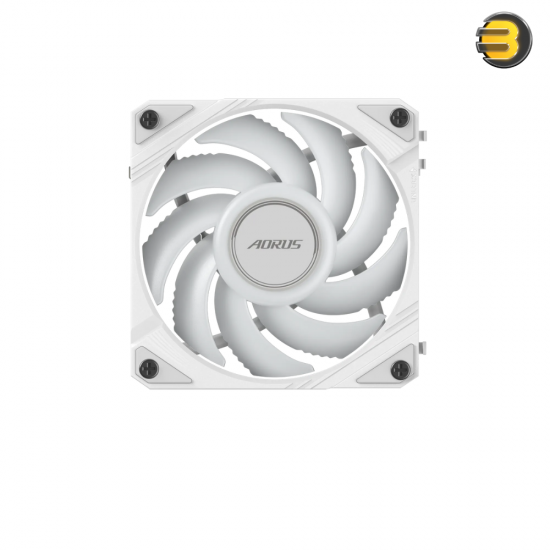 AORUS EZ CHAIN FAN 120 ICE – 120mm ARGB fan with DIY-friendly slide-in daisy-chain design, optimized blades for high airflow & low noise, universal RPM control, supports AORUS WATERFORCE RGB sync