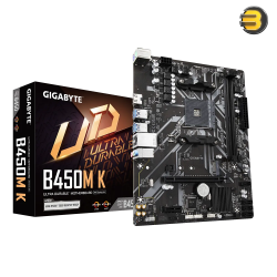 Gigabyte B450M K AM4 AMD B450 DDR4 Motherboard — Dual Channel Non-ECC Unbuffered DDR4, 2 DIMMs, PCIe Gen3 x4 M.2 with PCIe NVMe and SATA mode support