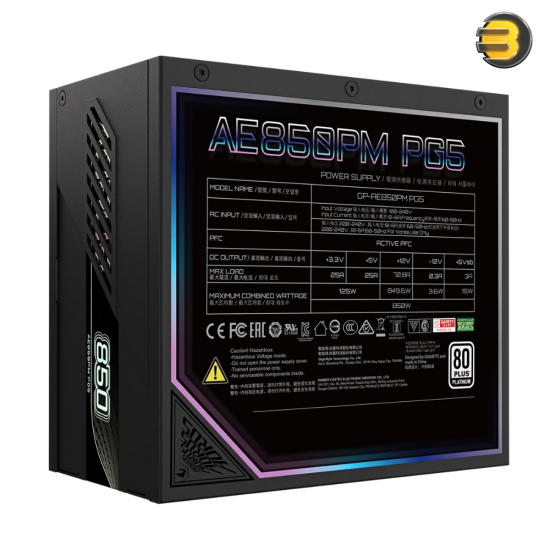 GIGABYTE AORUS ELITE P850W 80+ Platinum Modular Power Supply – 850W Output, ATX 3.0 & PCIe 5.0 Ready, Fully Modular Cables, 100% Japanese Capacitors, 120 mm FDB Fan, High-Performance Design (GP-AE850PM PG5)