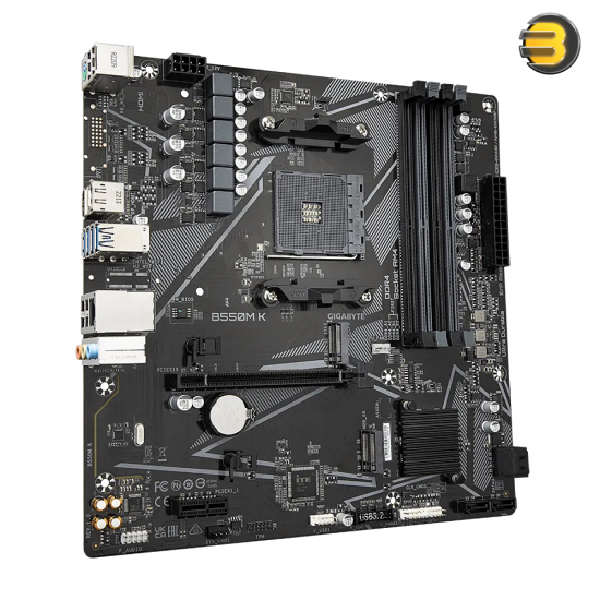 GIGABYTE B550M K — AMD B550 Ultra Durable Motherboard with Digital VRM Solution, PCIe 4.0 x16 Slot, Dual PCIe 4.0/3.0 M.2 Connectors, GbE LAN, Smart Fan 5 with FAN STOP