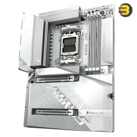 GIGABYTE B850 AORUS STEALTH ICE ATX AM5 DDR5 Motherboard — Wi‑Fi 7, PCIe 5.0 x16, PCIe 5.0 M.2, multiple M.2 slots with Thermal Guard, 2.5GbE LAN, USB‑C 20Gbps, Q‑Flash Plus, stealth cable‑routing design