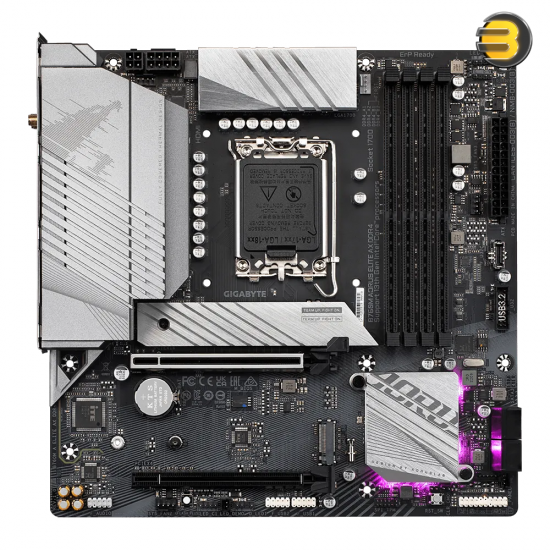 GIGABYTE B760M AORUS ELITE AX DDR4 Intel LGA 1700 m-ATX Motherboard, 4x DDR4 ~128GB, 2x PCI-E x16, 2x M.2, 4x SATA, 4x USB 3.2, 1x USB-C, 4x USB 2.0