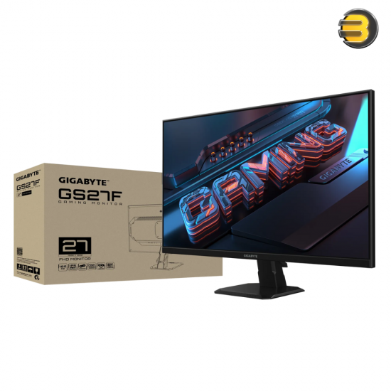 GIGABYTE GS27F Gaming Monitor – 27 IPS, FHD (1920x1080), 165Hz/OC 170Hz, 1ms MPRT, HDR Ready, 300cd/m², 1000:1, 105% sRGB, 2× HDMI 2.0, DP 1.4, OSD Sidekick, Aim Stabilizer, Black Equalizer, Crosshair, Timer