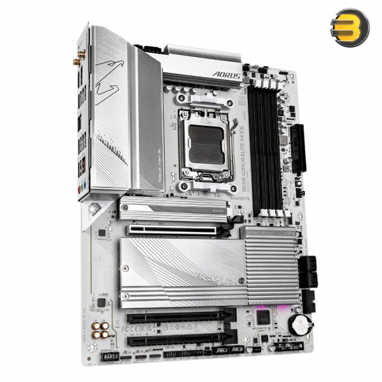 GIGABYTE B650 AORUS Elite AX ICE — AM5, LGA 1718, AMD, B650, ATX, DDR5, Triple M.2, PCIe 5.0, USB 3.2 Gen2X2 Type-C, WiFi 6E/ 2.5GbE LAN, Snow White, EZ-Latch