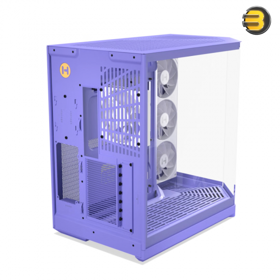 HYTE Y50 RGB Taro Milk Pastel Purple Dual Chamber ATX PC Case HYTE Y50 RGB Taro Milk Pastel Purple dual chamber ATX PC case with 3-piece panoramic tempered glass, included FE12RTR 360mm single-frame ARGB fan, and rear-connect support