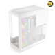 HYTE Y50 RGB Snow White dual chamber ATX PC case with 3-piece panoramic tempered glass, included 360mm single-frame ARGB fan, and rear-connect motherboard support