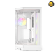 HYTE Y50 RGB Snow White dual chamber ATX PC case with 3-piece panoramic tempered glass, included 360mm single-frame ARGB fan, and rear-connect motherboard support