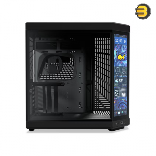 HYTE Y70 Touch Infinite ATX Dual-Chamber Pitch Black Case, 14.9 Inch Integrated 2.5K IPS Multi-Touch LCD — Panoramic Tempered Glass, 4-Slot Vertical GPU Mount, Up to 10 Fans, PCIe 4.0 Riser Included, Advanced Cable Management, Massive Cooling Support